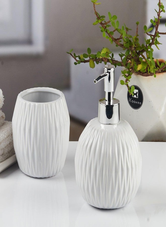 Kookee Ceramic Bathroom Set - Stylish 2 Piece Bath Accessories Kit with Soap Dispenser, Toothbrush Holder - Modern & Designer Decor for Home & Guest Bathrooms (11108) - Image 4